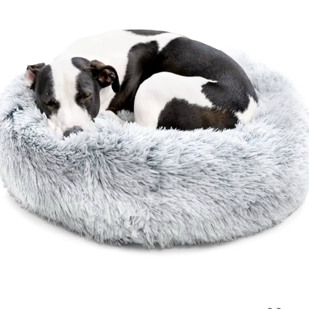 NEW BARK BOX Silver Grey Gray Fuzzy Donut Dog Pet Plush Cozy Circular Bed Pillow - Picture 8 of 8